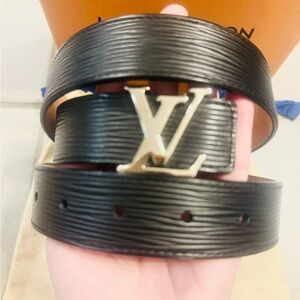 Louis Vuitton Tan Leather Belt with Silver Buckle